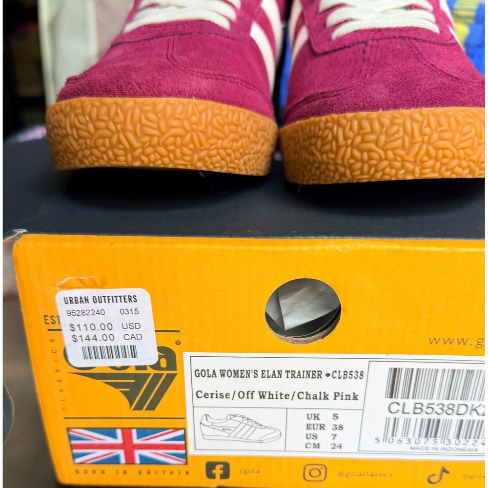 Gola Sneakers Womens Elan Trainer 7 Cerise Pink CLB538 Retro Suede Gum Sole - Picture 10 of 10